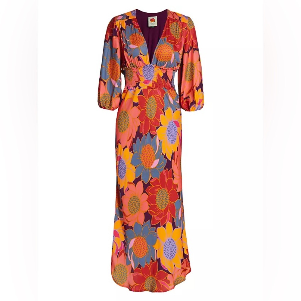 FARM Rio • Floral Dots Smocked Waist Midi Dress Size M